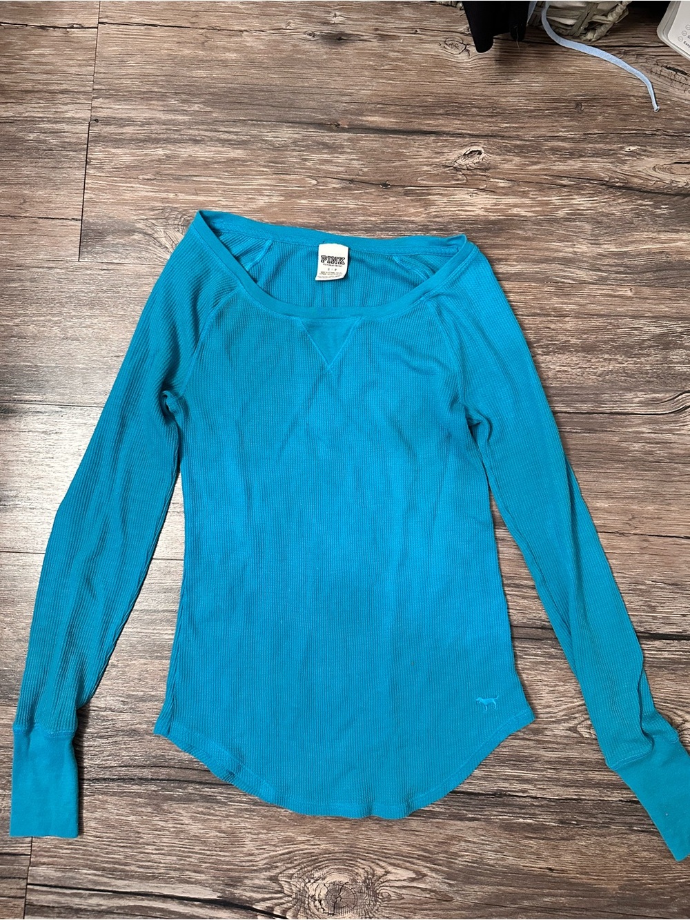 PINK Victoria's Secret Teal Ribbed Long-Sleeve Scoop Top